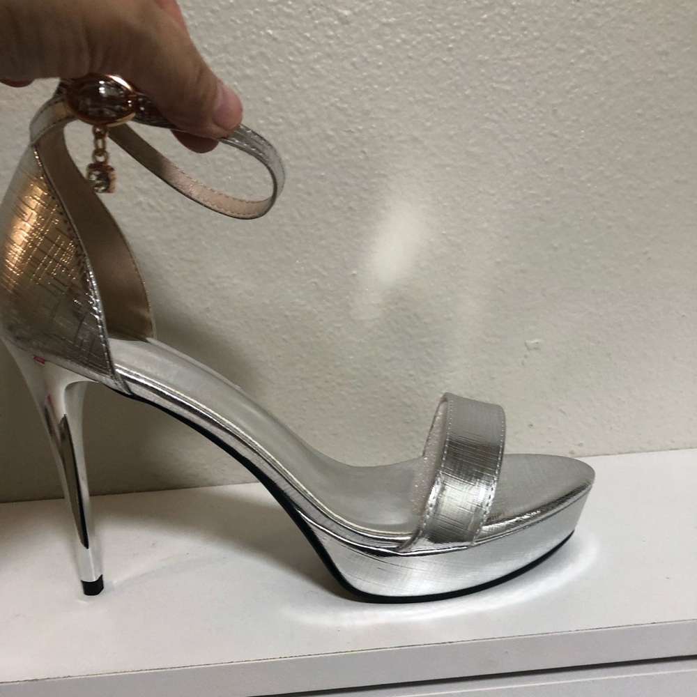 Silver High Heel Platform Sandals with Ankle Strap